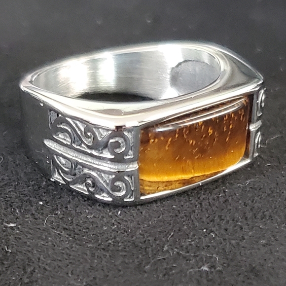 Men's Yellow Tiger's Eye Stainless steel Ring - Picture 5 of 7